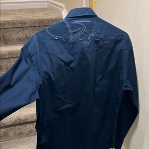 Men's Versace collection Embroidered Navy Shirt Jacket